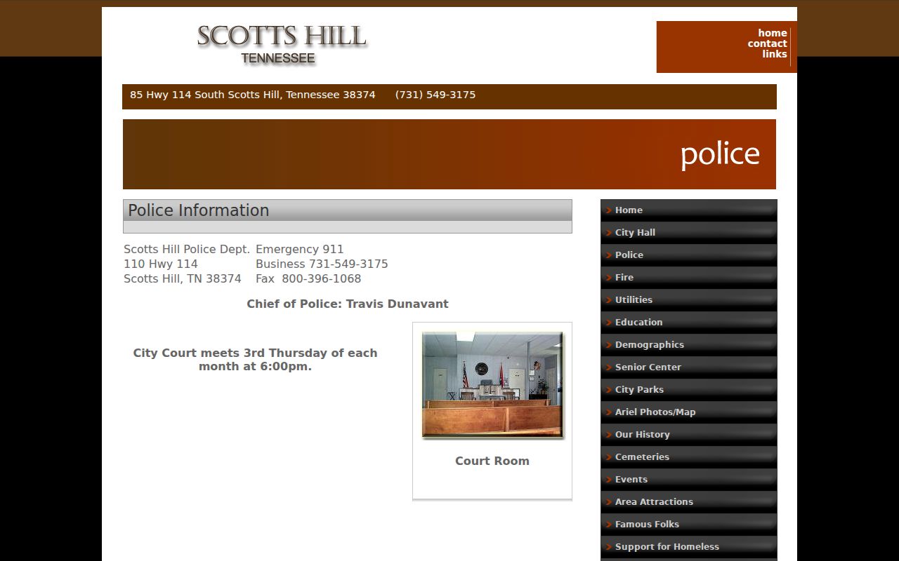 Scotts Hill warrant records: police contact and monthly City Court schedule