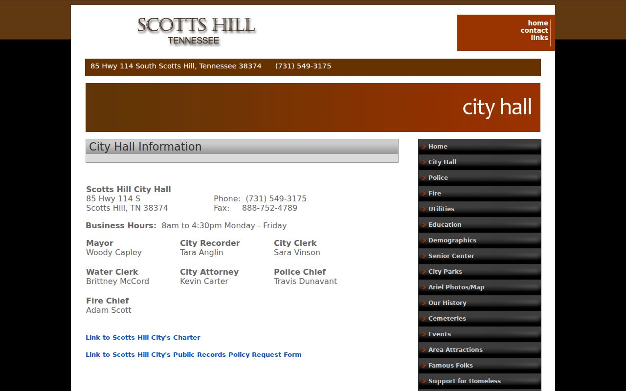 Scotts Hill warrant records: official City Hall location and contact page