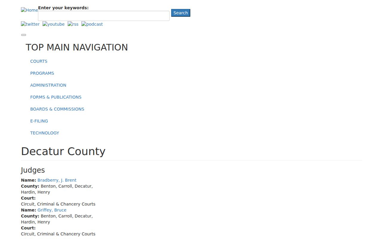 Decatur County warrant records: Tennessee AOC directory for county and city court clerks